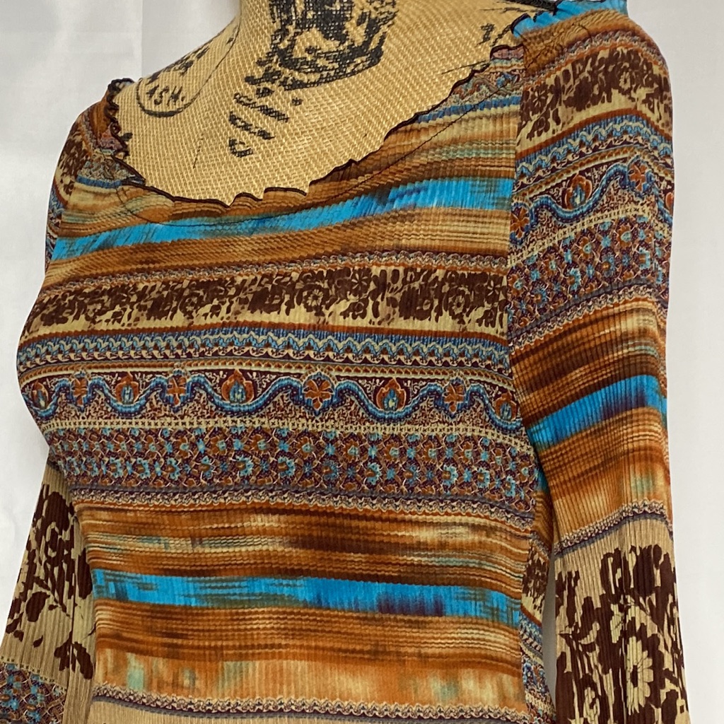 Brown Blue Floral Elastic Stretch Off The Shoulder Blouse S — image 6 of 8